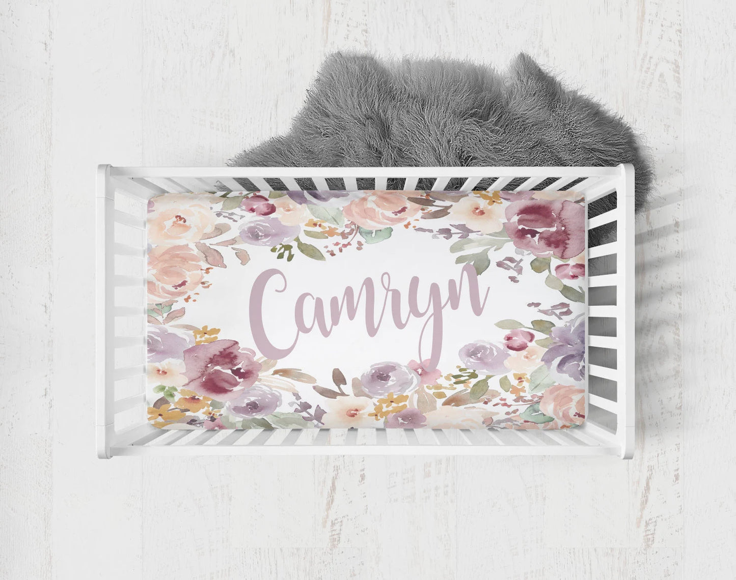 Plum Floral Crib Sheet