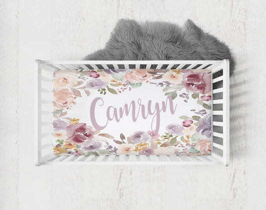 Plum Floral Crib Sheet